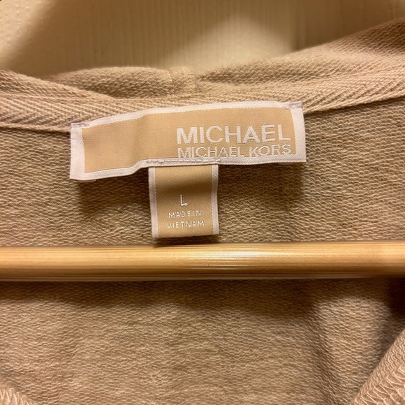Michael Kors Tan Asymmetrical Hooded Shirt Sz L - Picture 10 of 10